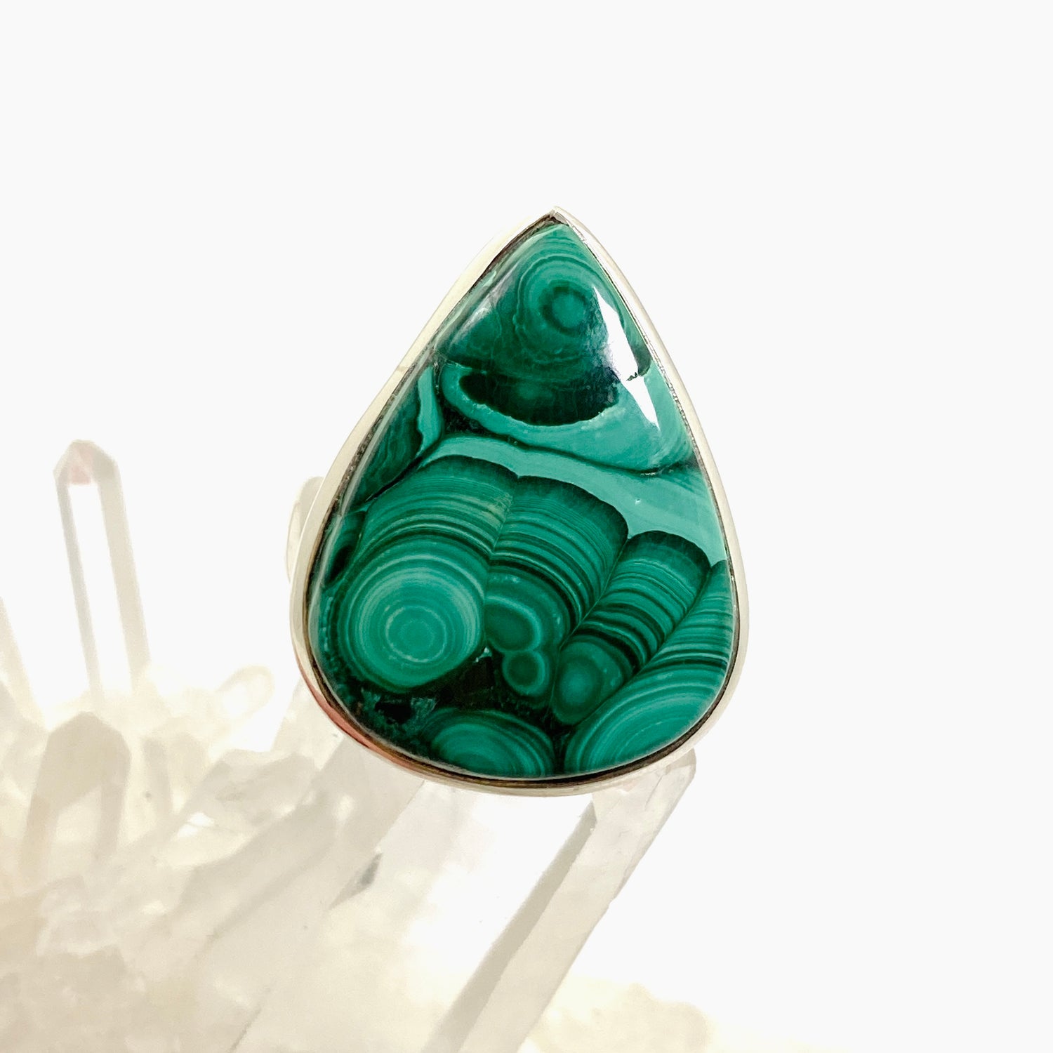 Malachite Teardrop Cabochon Ring Size 10 PRGJ832