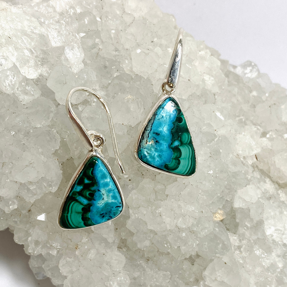 Malacholla (Malachite and Chrysocolla) Freeform Cabochon Earrings PEGJ356