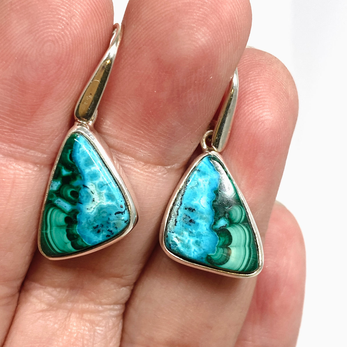 Malacholla (Malachite and Chrysocolla) Freeform Cabochon Earrings PEGJ356