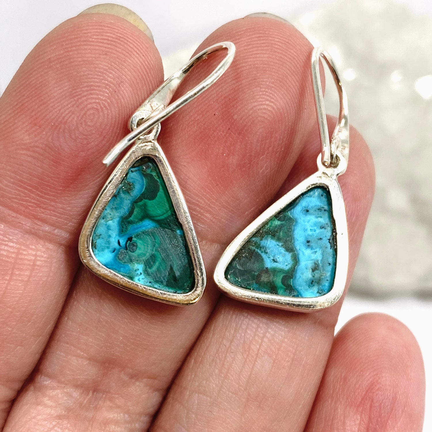 Malacholla (Malachite and Chrysocolla) Freeform Cabochon Earrings PEGJ356