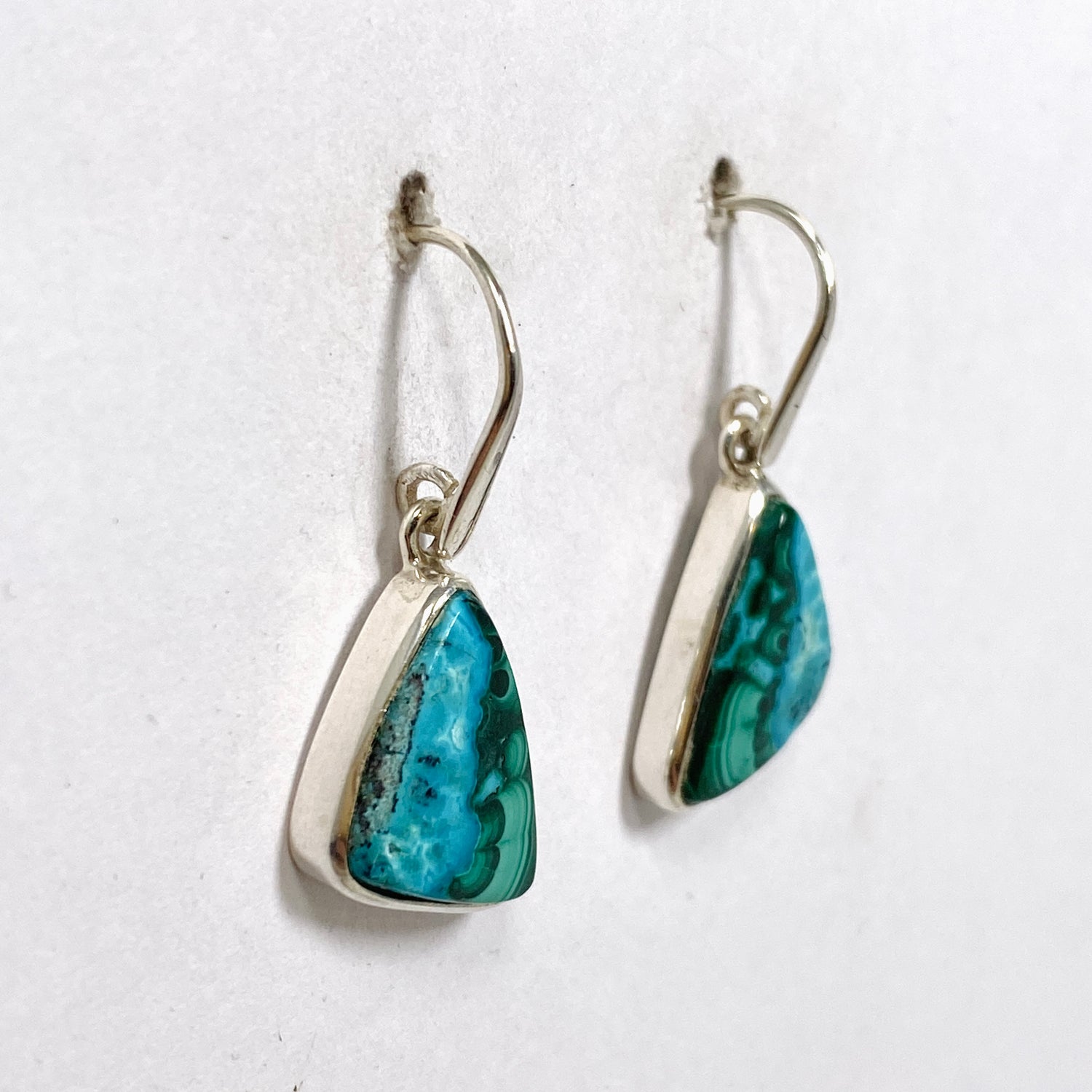 Malacholla (Malachite and Chrysocolla) Freeform Cabochon Earrings PEGJ356
