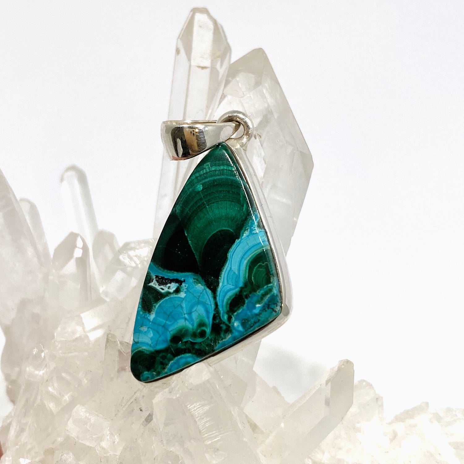 Malacholla (Malachite and Chrysocolla) Freeform Cabochon Pendant PPGJ1136