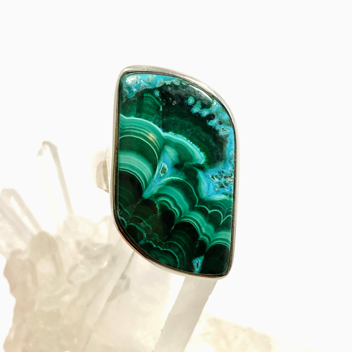 Malacholla (Malachite and Chrysocolla) Freeform Cabochon Ring Size 9.5 PRGJ950