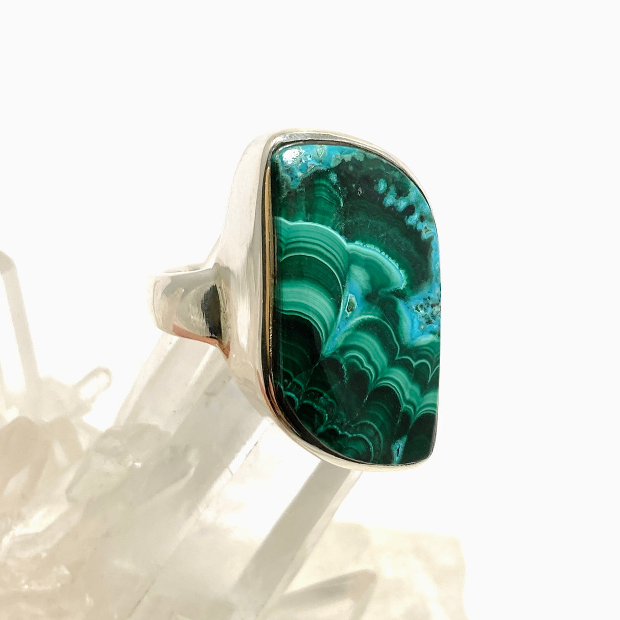 Malacholla (Malachite and Chrysocolla) Freeform Cabochon Ring Size 9.5 PRGJ950