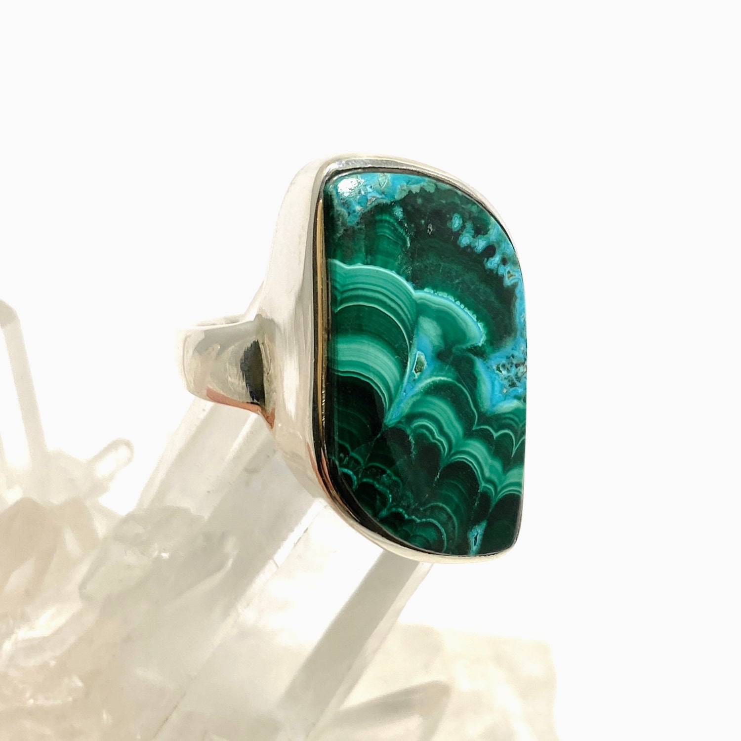 Malacholla (Malachite and Chrysocolla) Freeform Cabochon Ring Size 9.5 PRGJ950