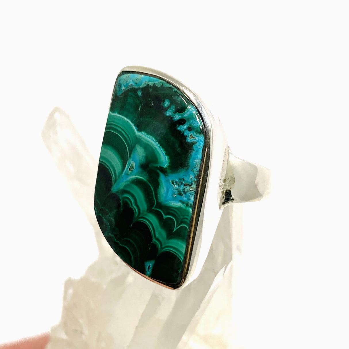 Malacholla (Malachite and Chrysocolla) Freeform Cabochon Ring Size 9.5 PRGJ950