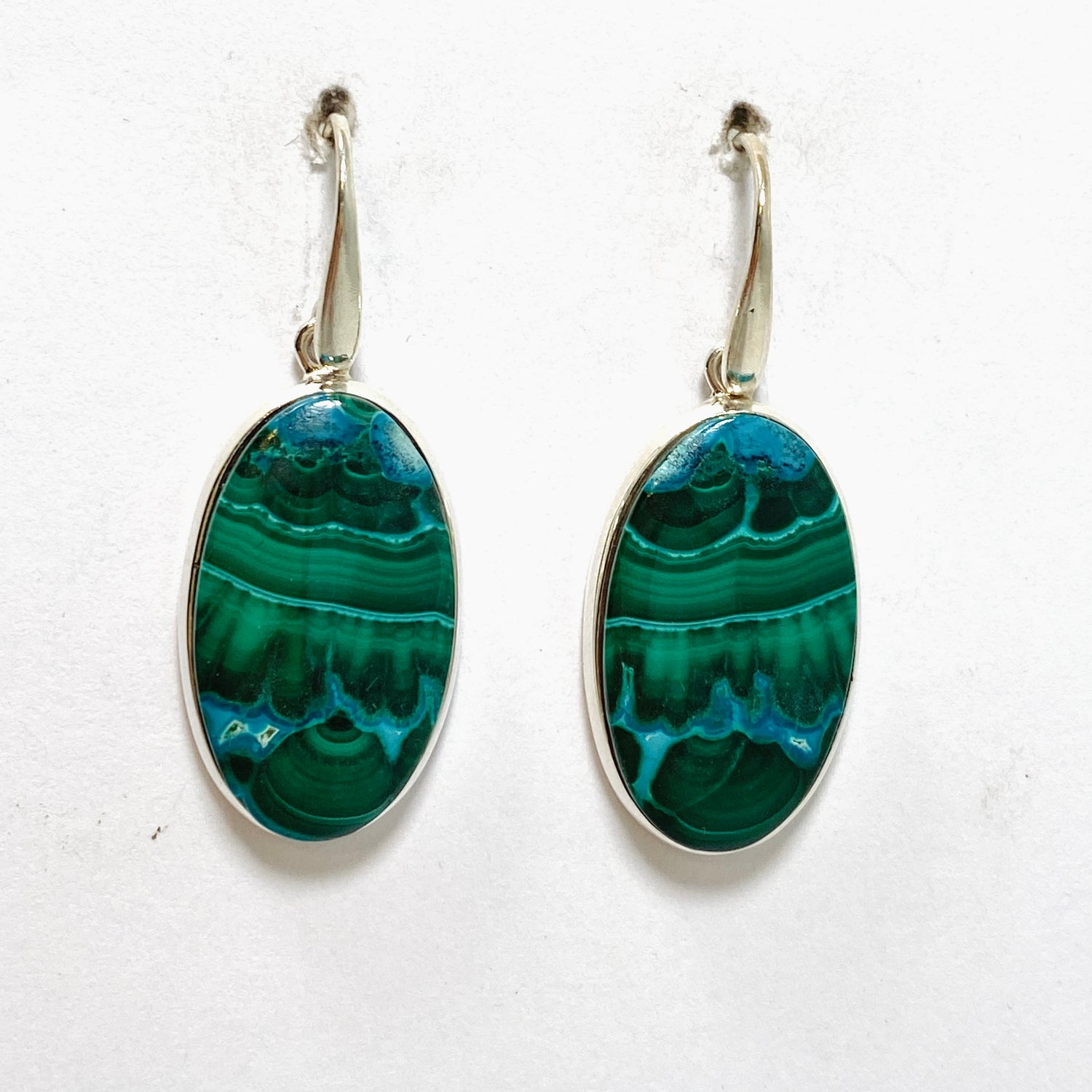 Malacholla (Malachite and Chrysocolla) Oval Cabochon Earrings PEGJ317