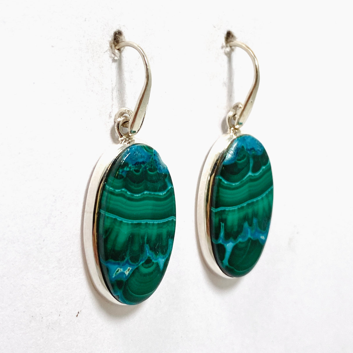 Malacholla (Malachite and Chrysocolla) Oval Cabochon Earrings PEGJ317
