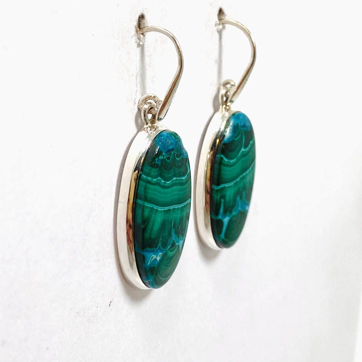 Malacholla (Malachite and Chrysocolla) Oval Cabochon Earrings PEGJ317