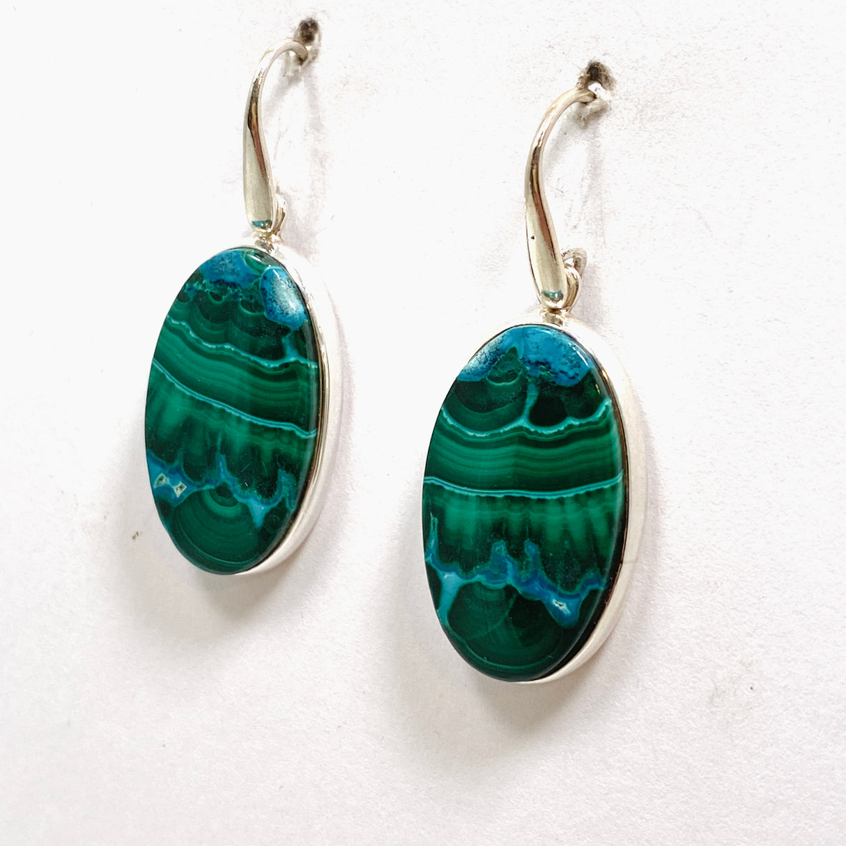 Malacholla (Malachite and Chrysocolla) Oval Cabochon Earrings PEGJ317