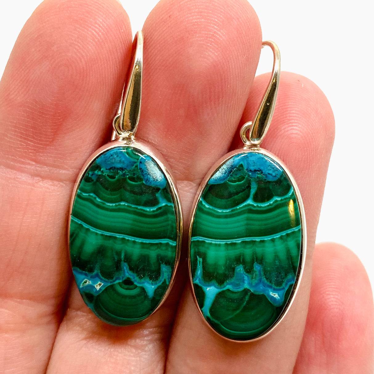 Malacholla (Malachite and Chrysocolla) Oval Cabochon Earrings PEGJ317