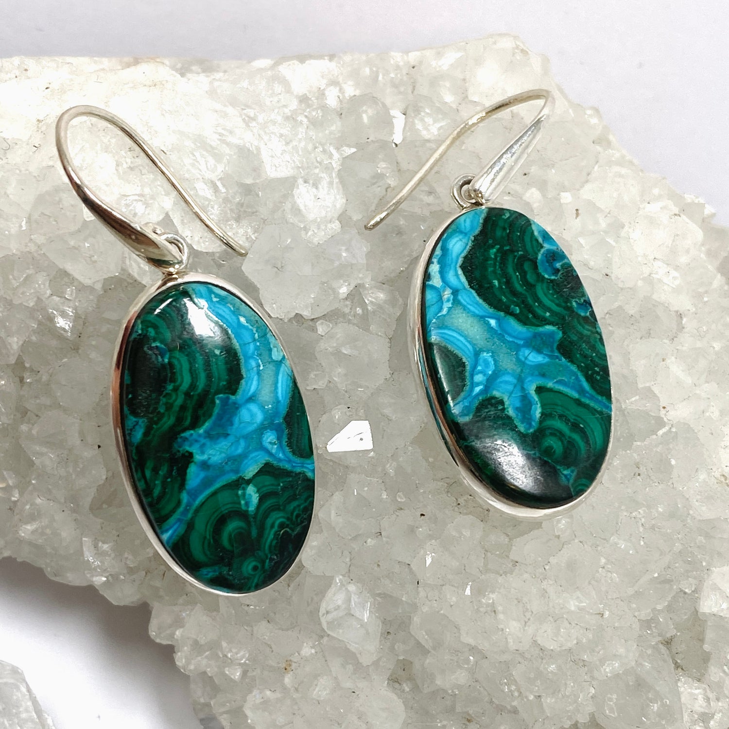 Malacholla (Malachite and Chrysocolla) Oval Cabochon Earrings PEGJ352