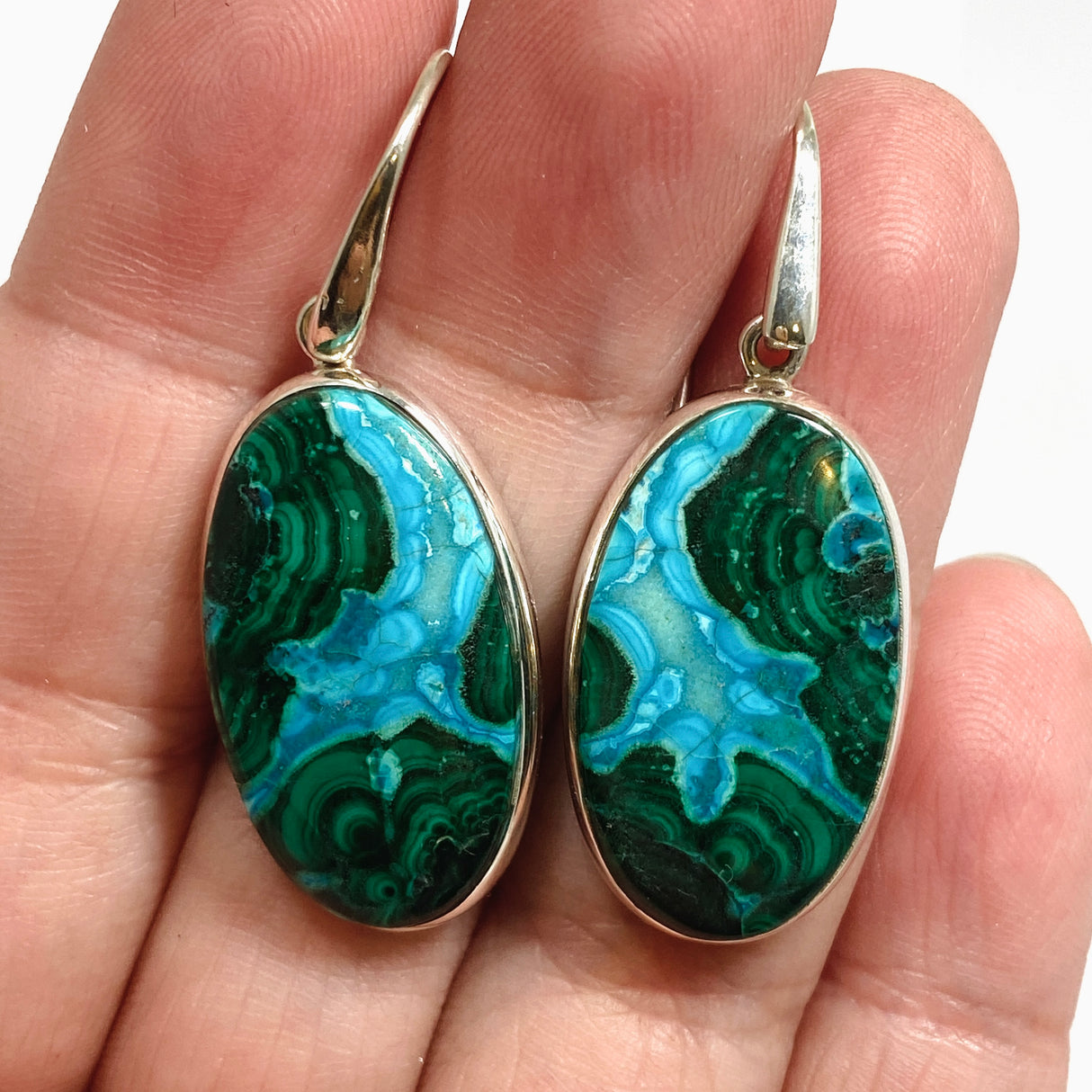 Malacholla (Malachite and Chrysocolla) Oval Cabochon Earrings PEGJ352