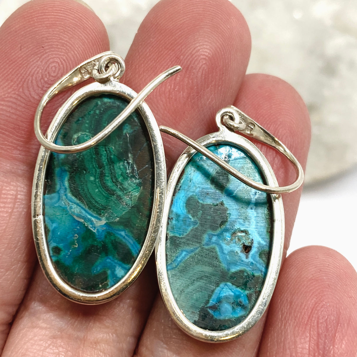 Malacholla (Malachite and Chrysocolla) Oval Cabochon Earrings PEGJ352