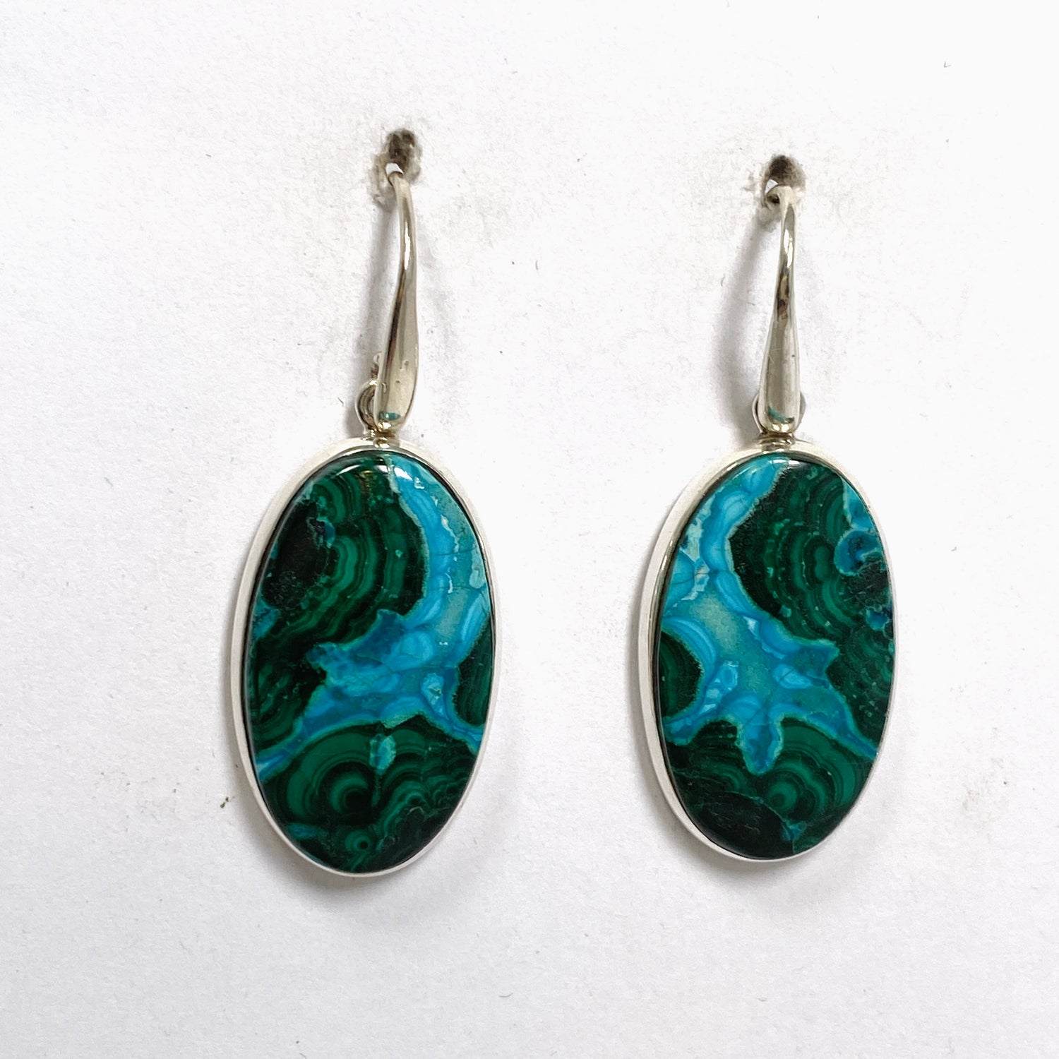 Malacholla (Malachite and Chrysocolla) Oval Cabochon Earrings PEGJ352