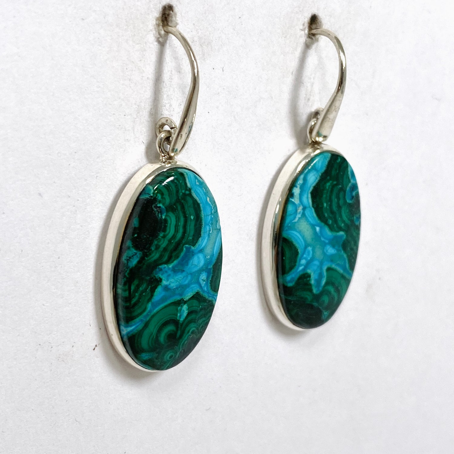 Malacholla (Malachite and Chrysocolla) Oval Cabochon Earrings PEGJ352