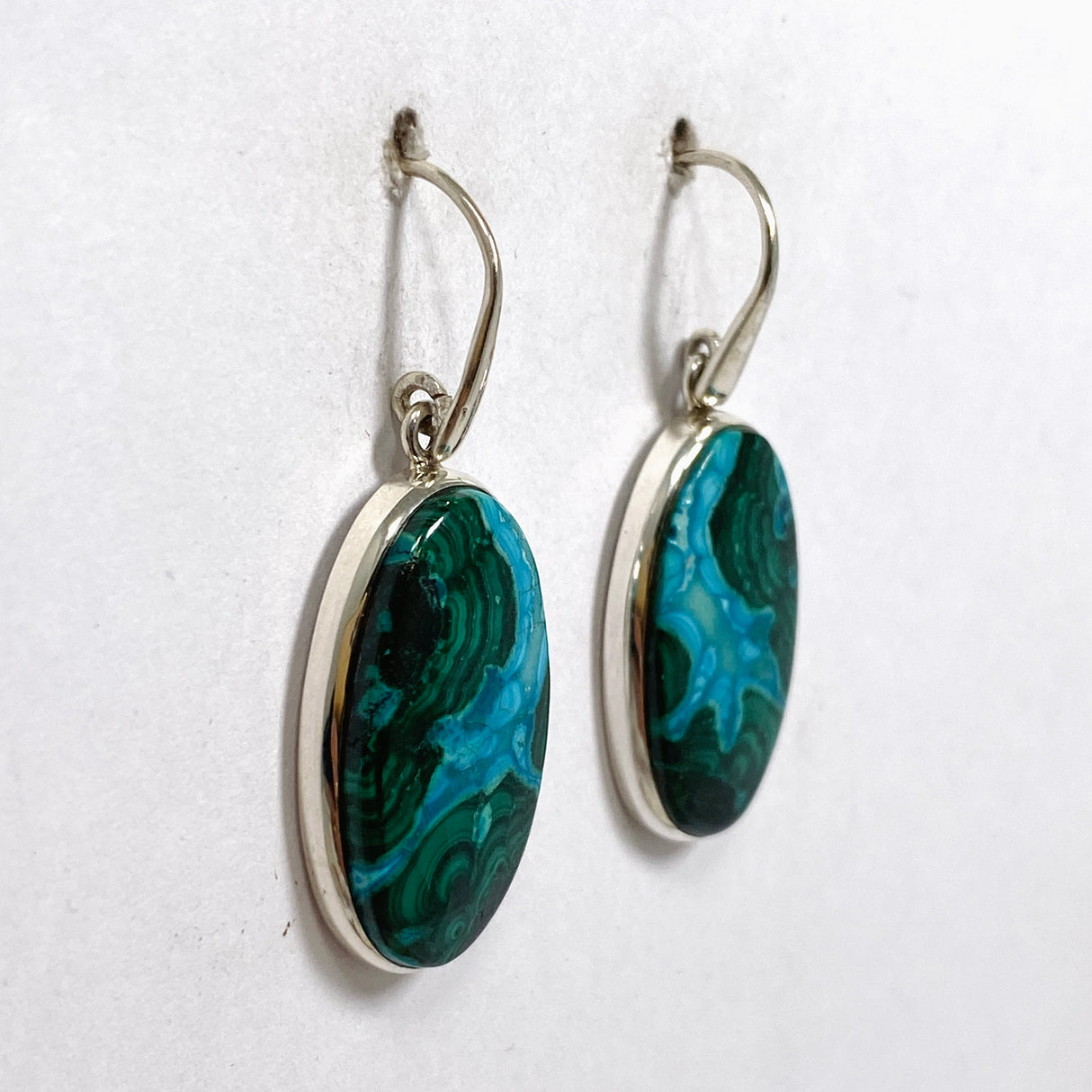 Malacholla (Malachite and Chrysocolla) Oval Cabochon Earrings PEGJ352