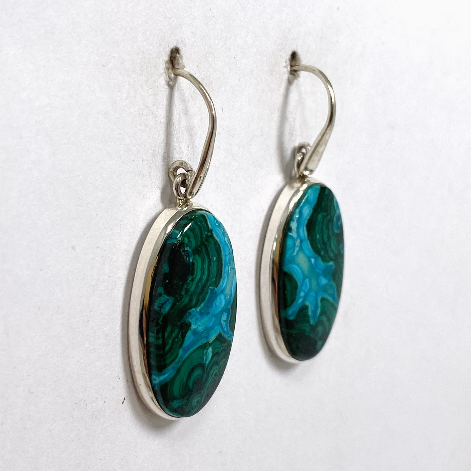 Malacholla (Malachite and Chrysocolla) Oval Cabochon Earrings PEGJ352