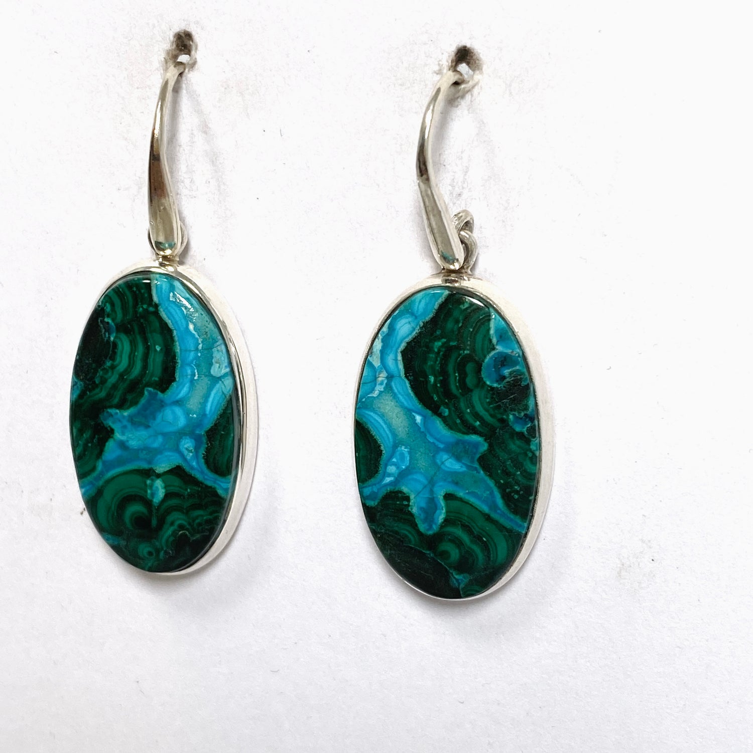 Malacholla (Malachite and Chrysocolla) Oval Cabochon Earrings PEGJ352