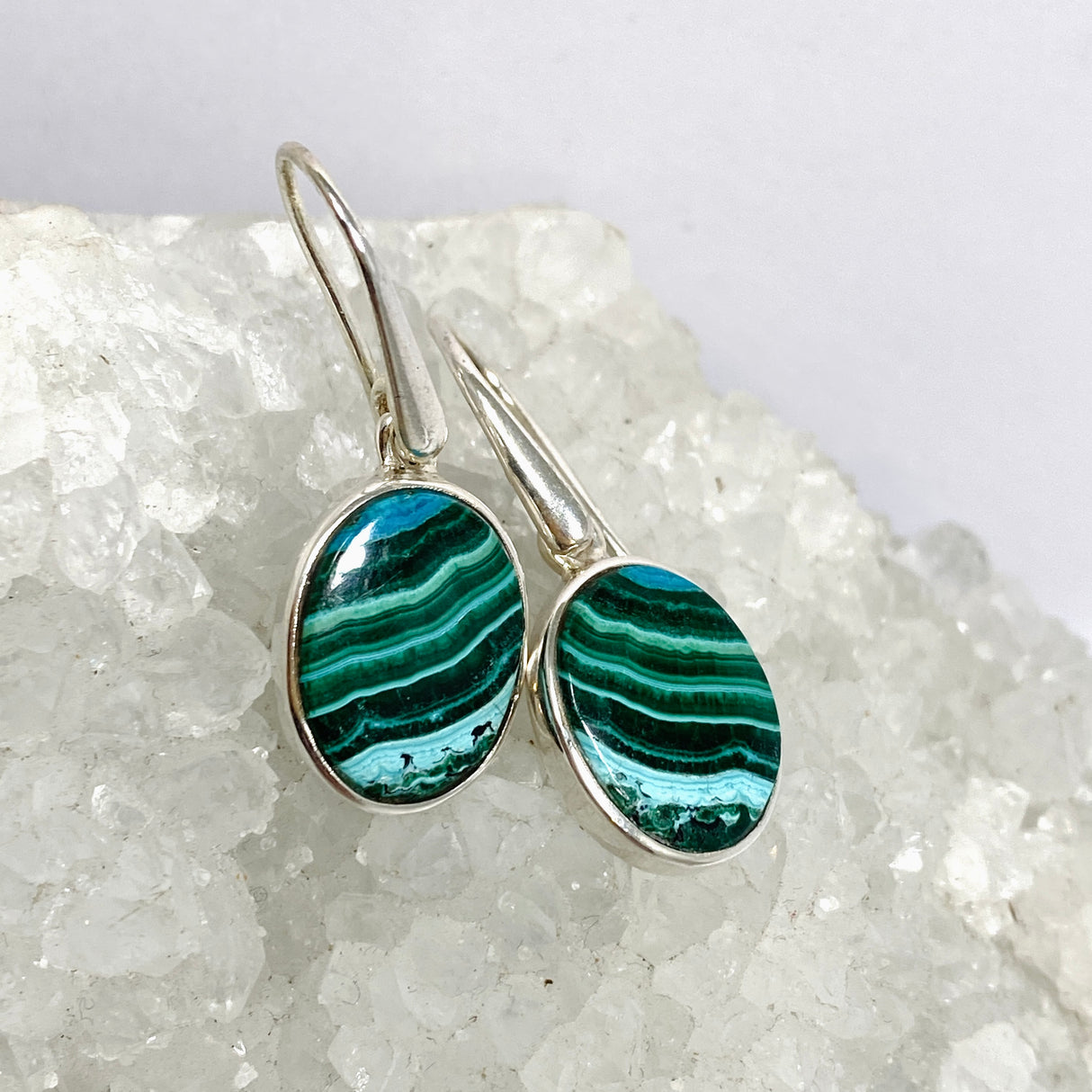 Malacholla (Malachite and Chrysocolla) Oval Cabochon Earrings PEGJ357