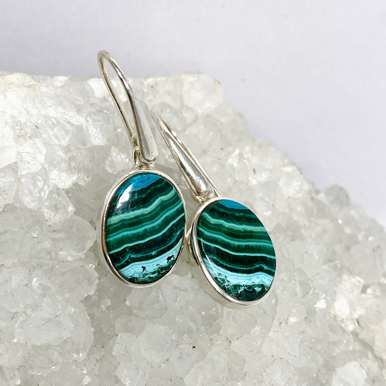 Malacholla (Malachite and Chrysocolla) Oval Cabochon Earrings PEGJ357