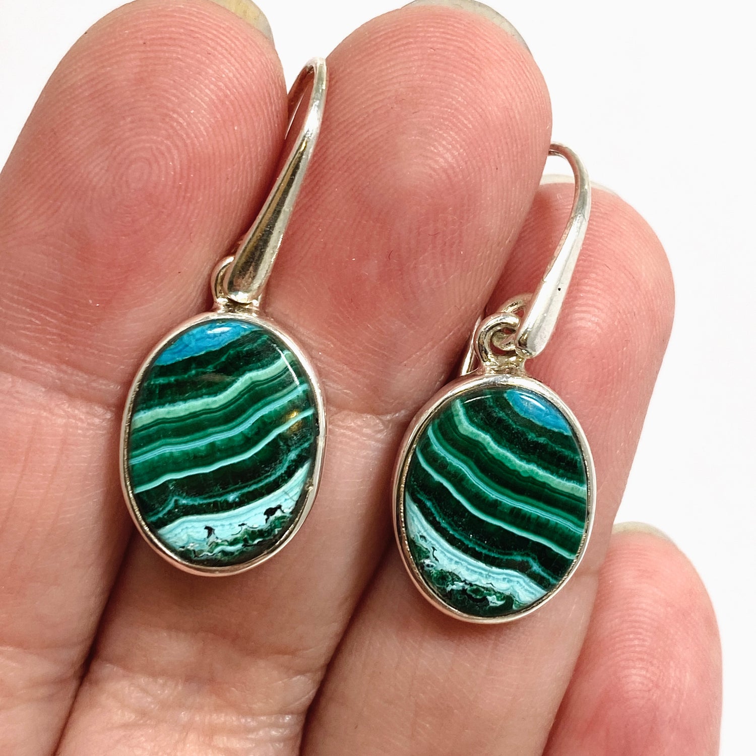 Malacholla (Malachite and Chrysocolla) Oval Cabochon Earrings PEGJ357