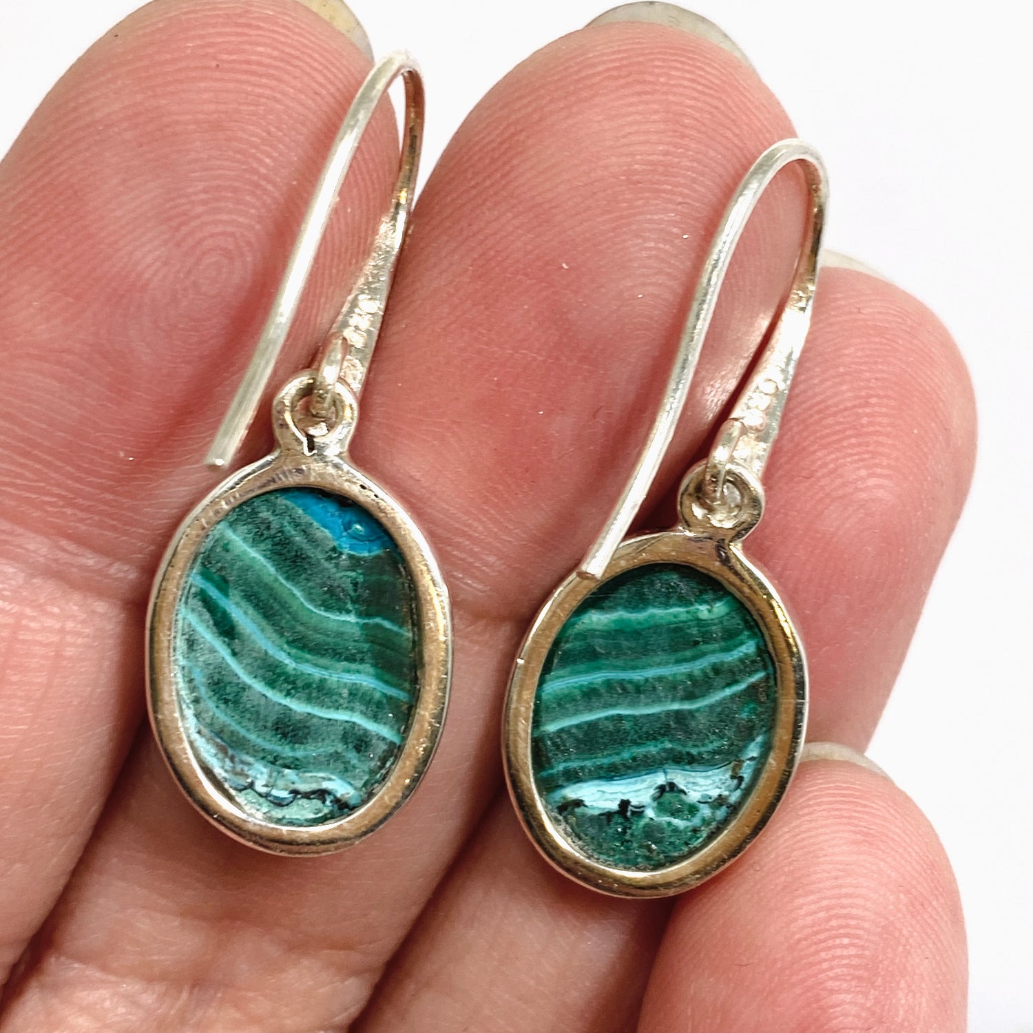 Malacholla (Malachite and Chrysocolla) Oval Cabochon Earrings PEGJ357