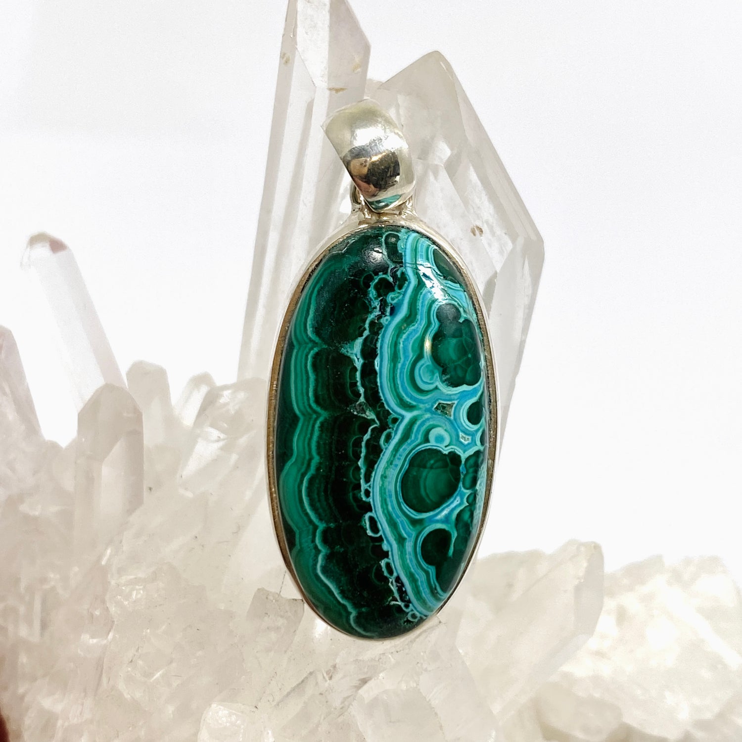 Malacholla (Malachite and Chrysocolla) Oval Cabochon Pendant PPGJ1137