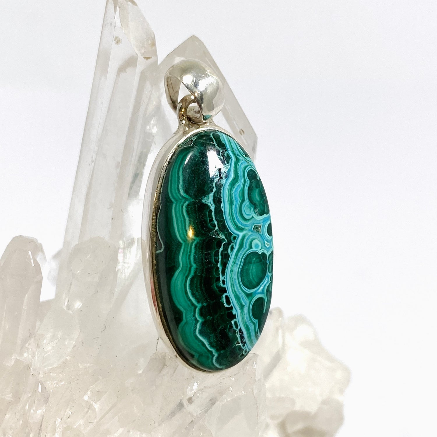Malacholla (Malachite and Chrysocolla) Oval Cabochon Pendant PPGJ1137