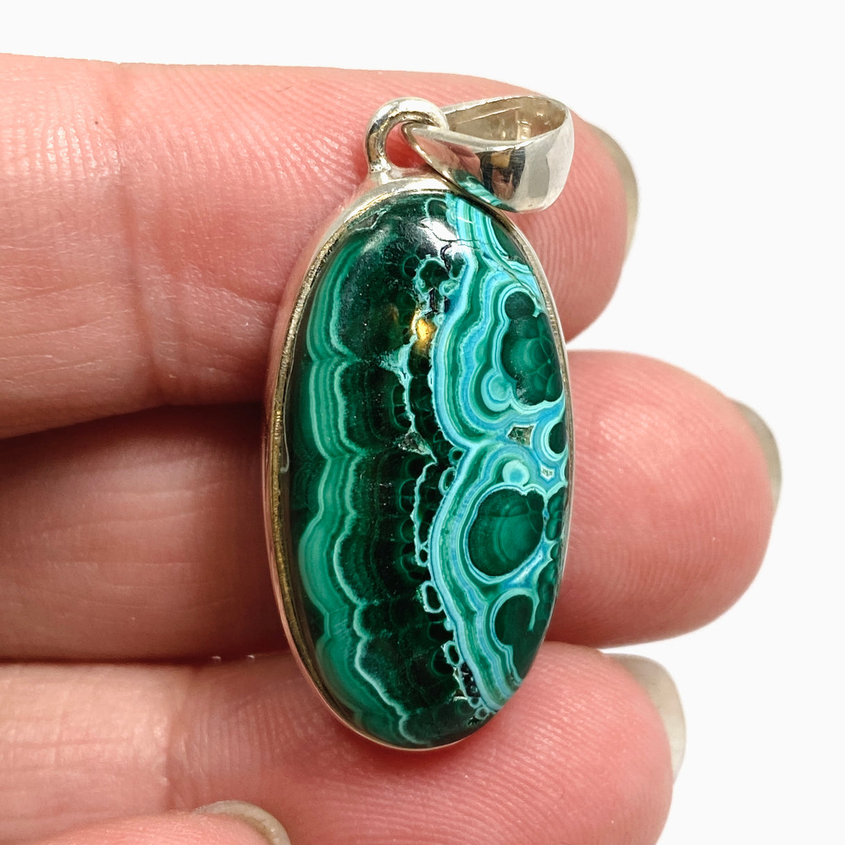 Malacholla (Malachite and Chrysocolla) Oval Cabochon Pendant PPGJ1137