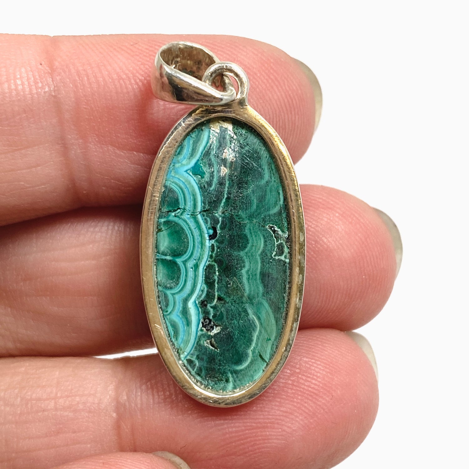 Malacholla (Malachite and Chrysocolla) Oval Cabochon Pendant PPGJ1137