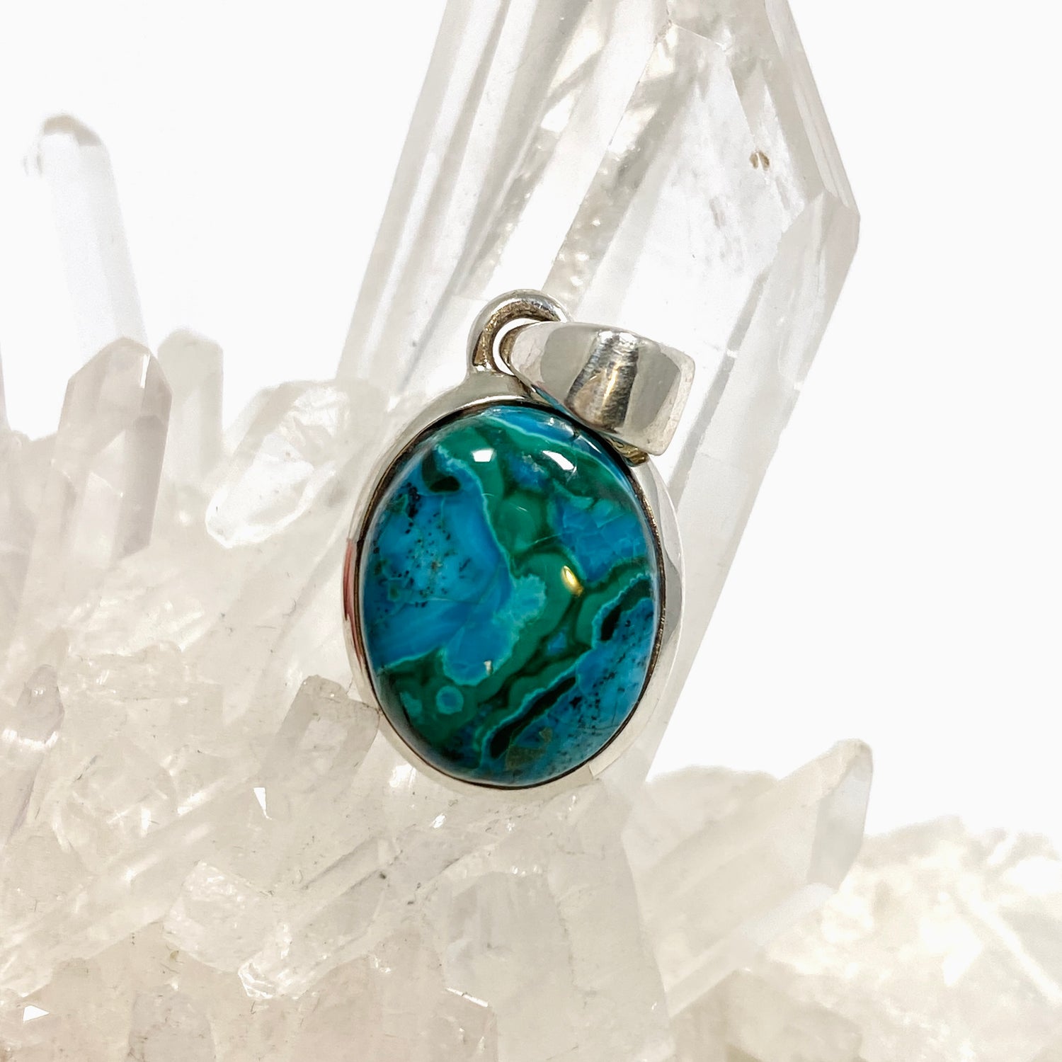 Malacholla (Malachite and Chrysocolla) Oval Cabochon Pendant PPGJ1138