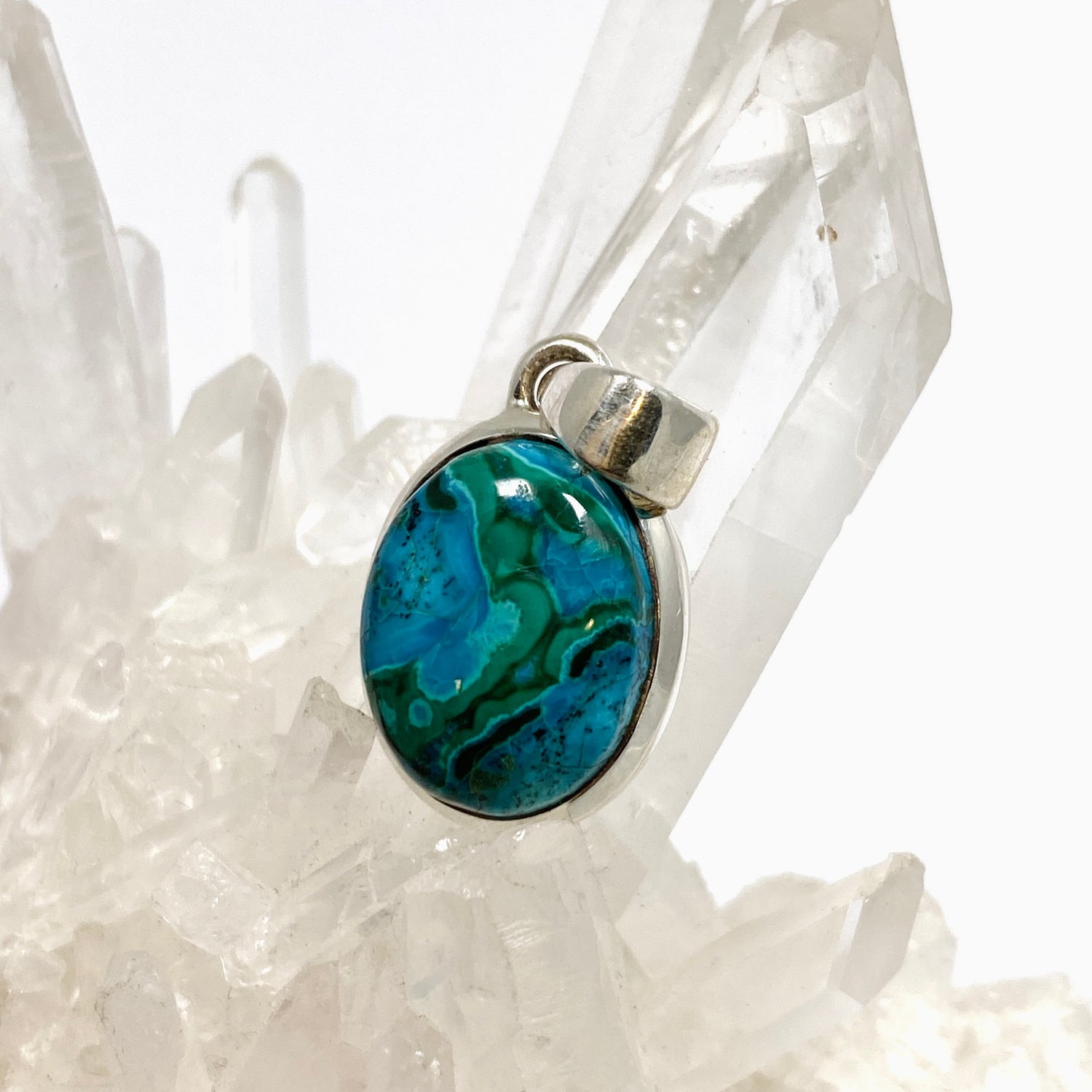 Malacholla (Malachite and Chrysocolla) Oval Cabochon Pendant PPGJ1138