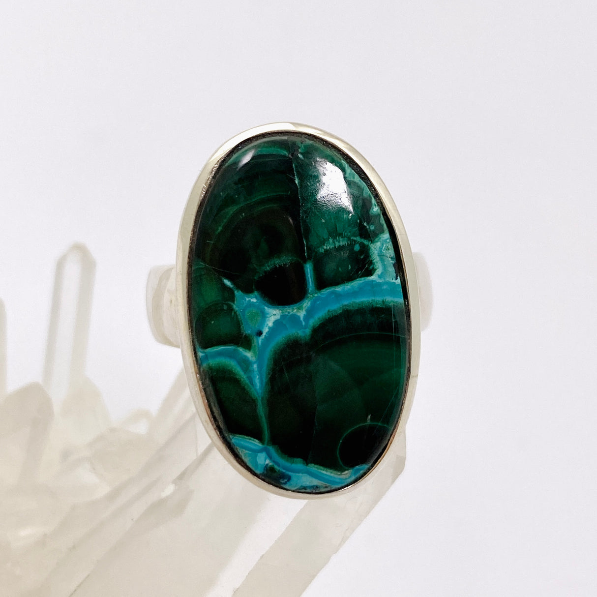 Malacholla (Malachite and Chrysocolla) Oval Cabochon Ring Size 10.5 PRGJ874
