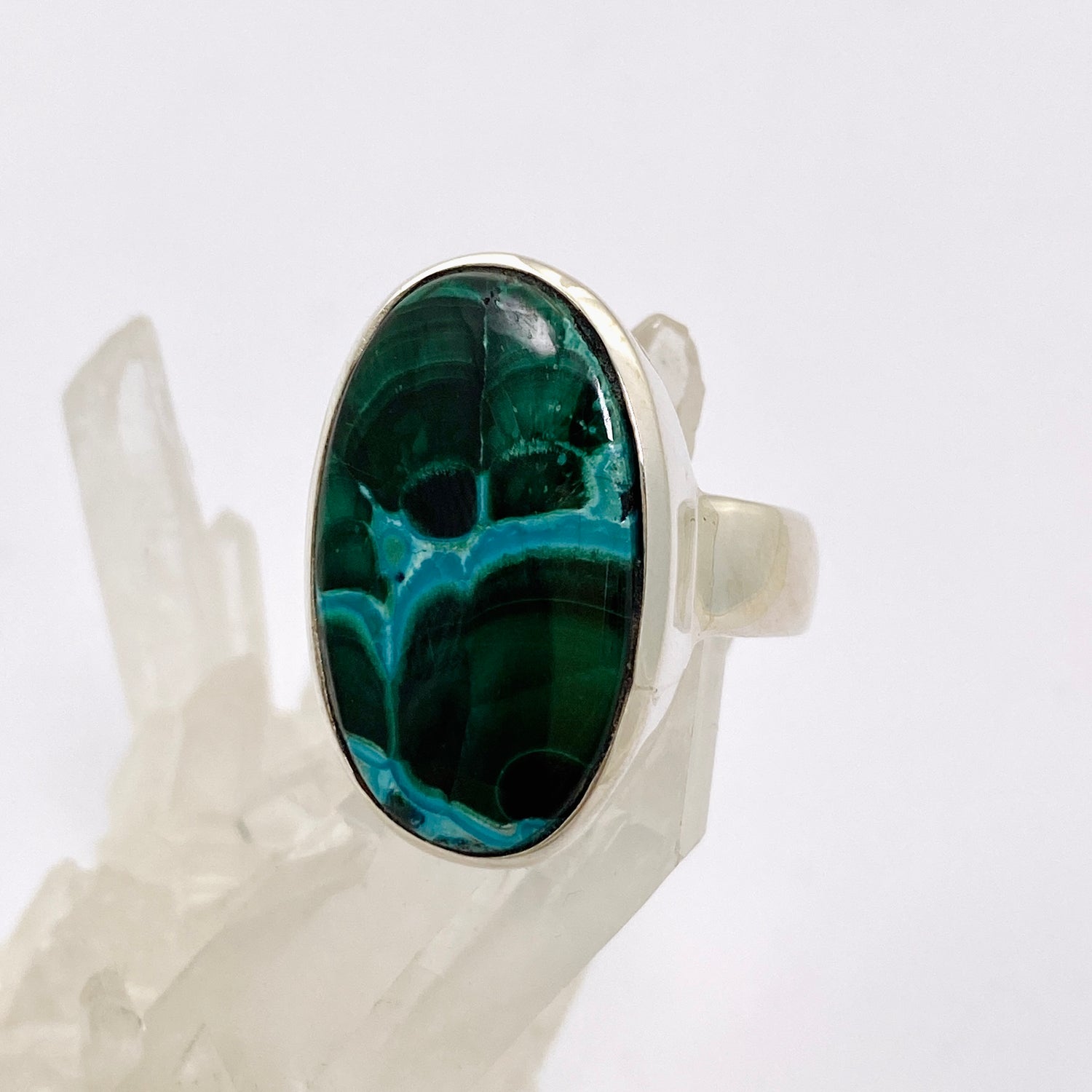 Malacholla (Malachite and Chrysocolla) Oval Cabochon Ring Size 10.5 PRGJ874
