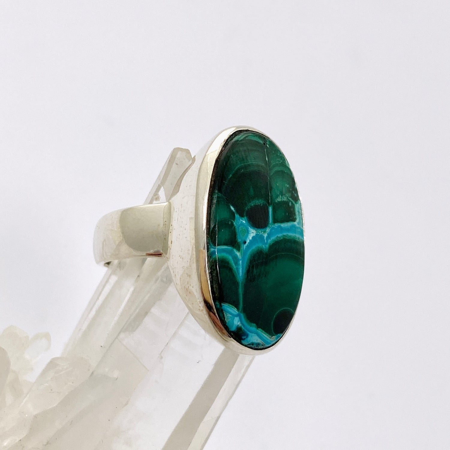 Malacholla (Malachite and Chrysocolla) Oval Cabochon Ring Size 10.5 PRGJ874
