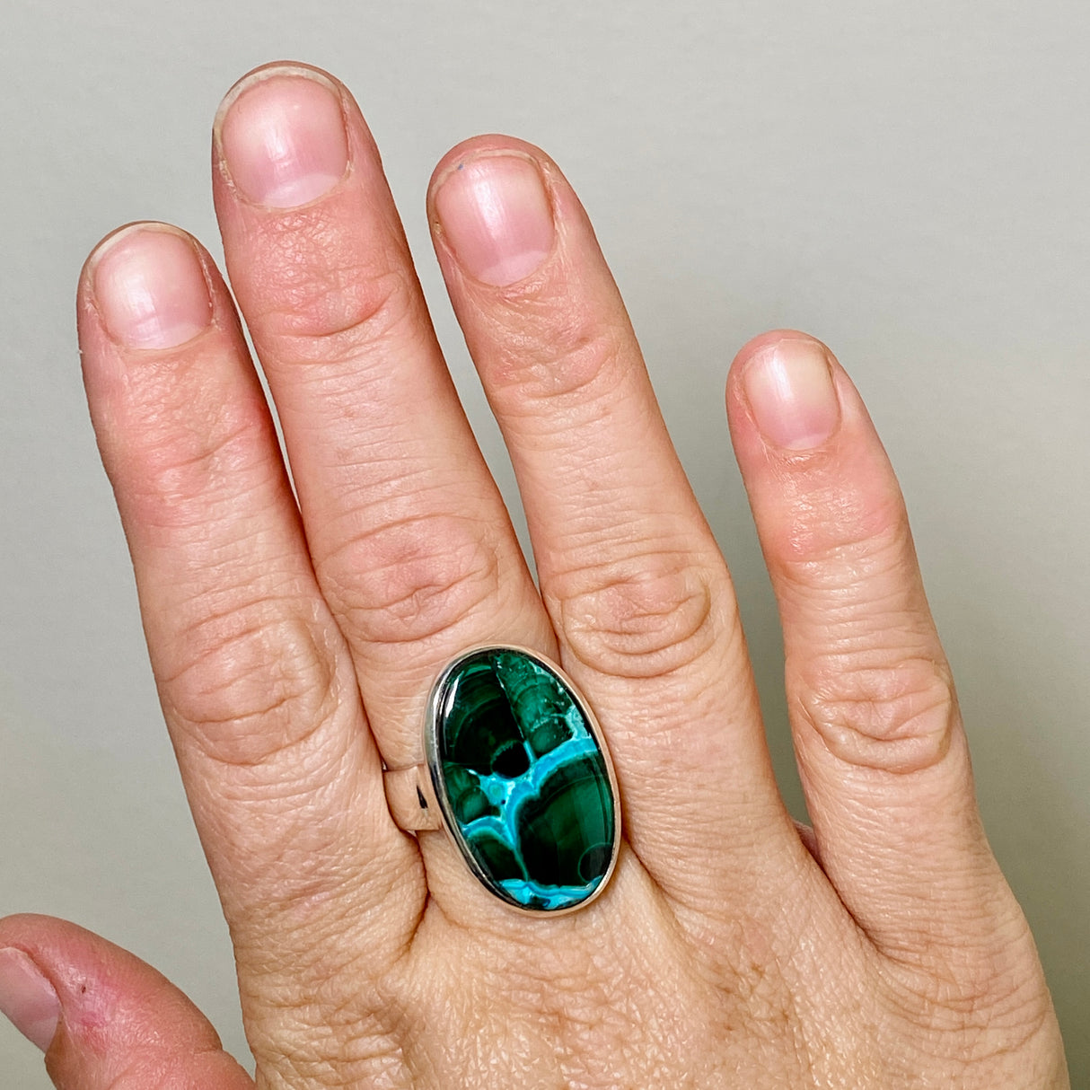 Malacholla (Malachite and Chrysocolla) Oval Cabochon Ring Size 10.5 PRGJ874