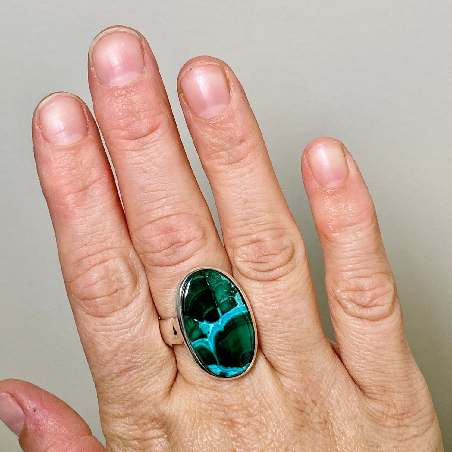 Malacholla (Malachite and Chrysocolla) Oval Cabochon Ring Size 10.5 PRGJ874