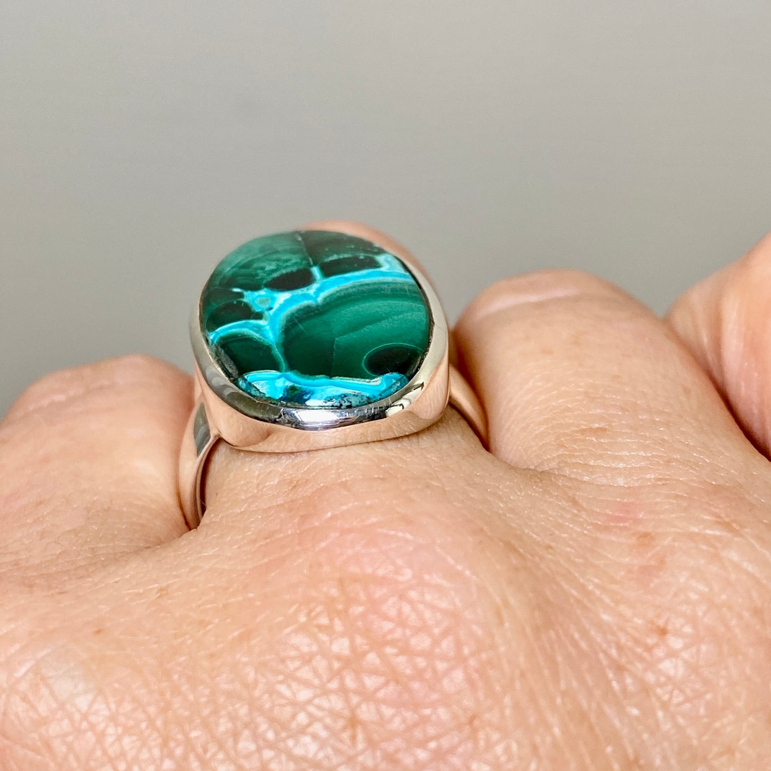 Malacholla (Malachite and Chrysocolla) Oval Cabochon Ring Size 10.5 PRGJ874
