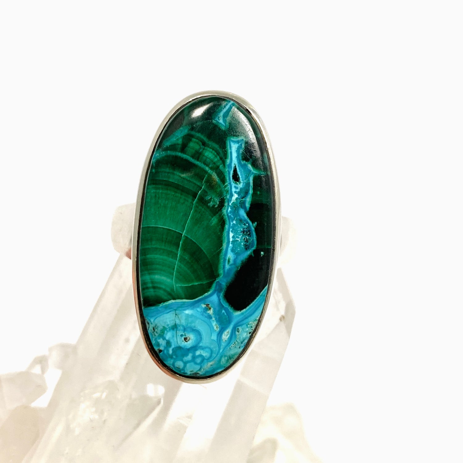 Malacholla (Malachite and Chrysocolla) Oval Cabochon Ring Size 8 PRGJ951