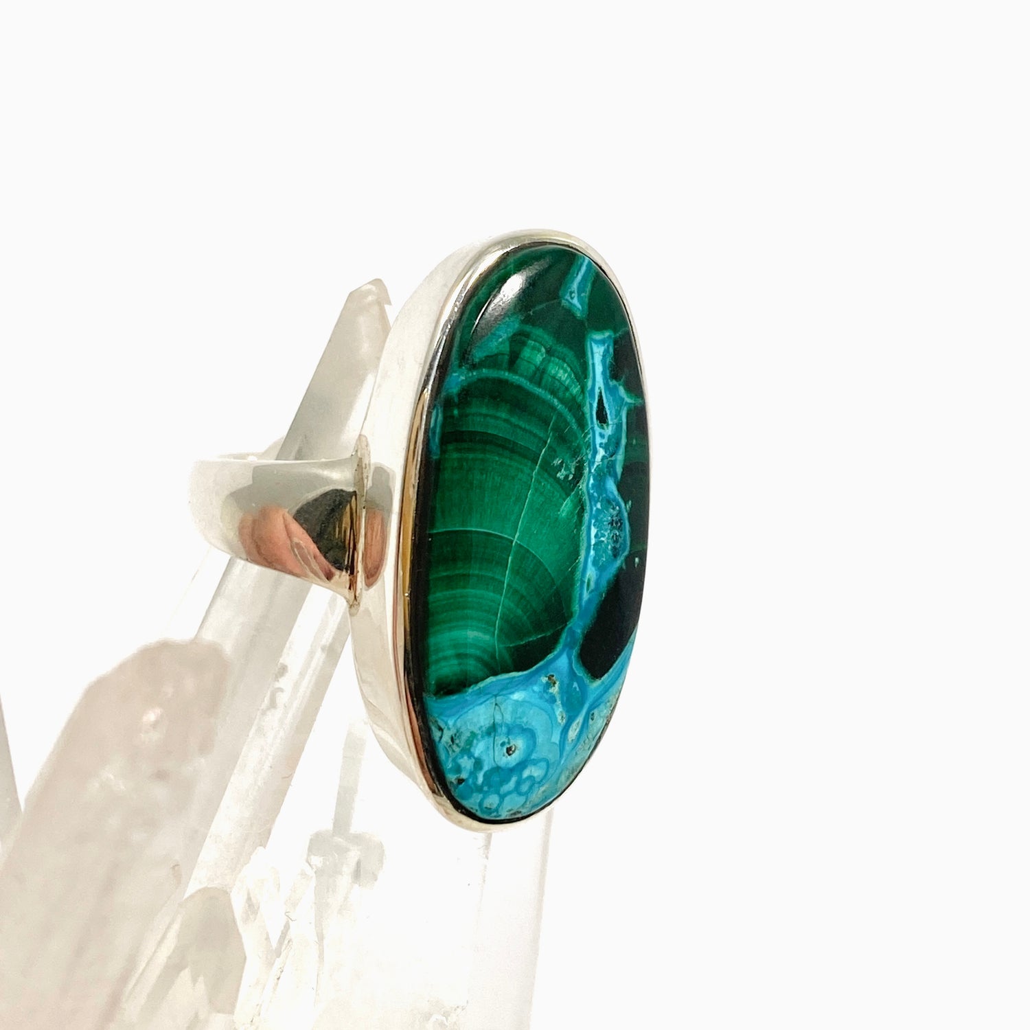 Malacholla (Malachite and Chrysocolla) Oval Cabochon Ring Size 8 PRGJ951