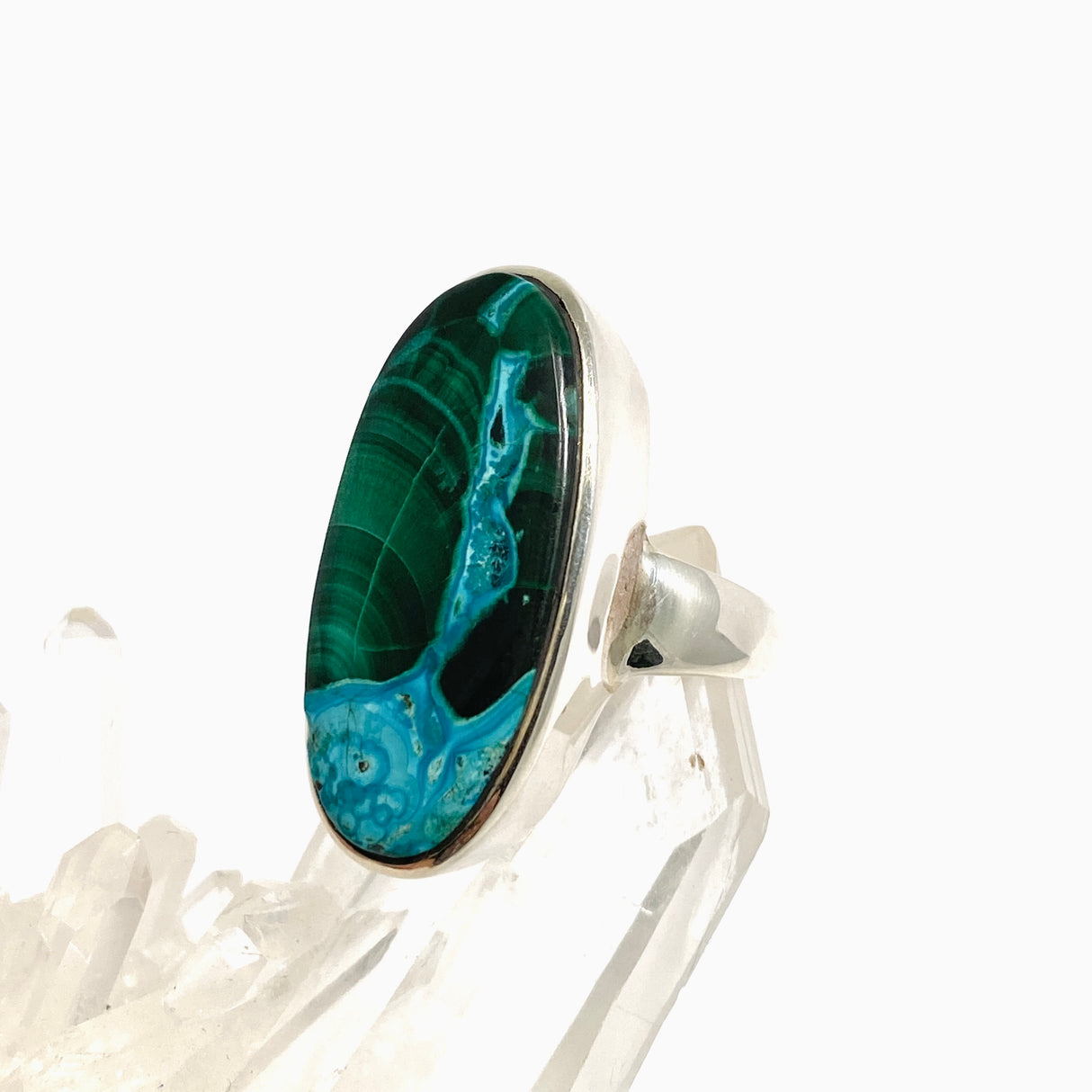 Malacholla (Malachite and Chrysocolla) Oval Cabochon Ring Size 8 PRGJ951