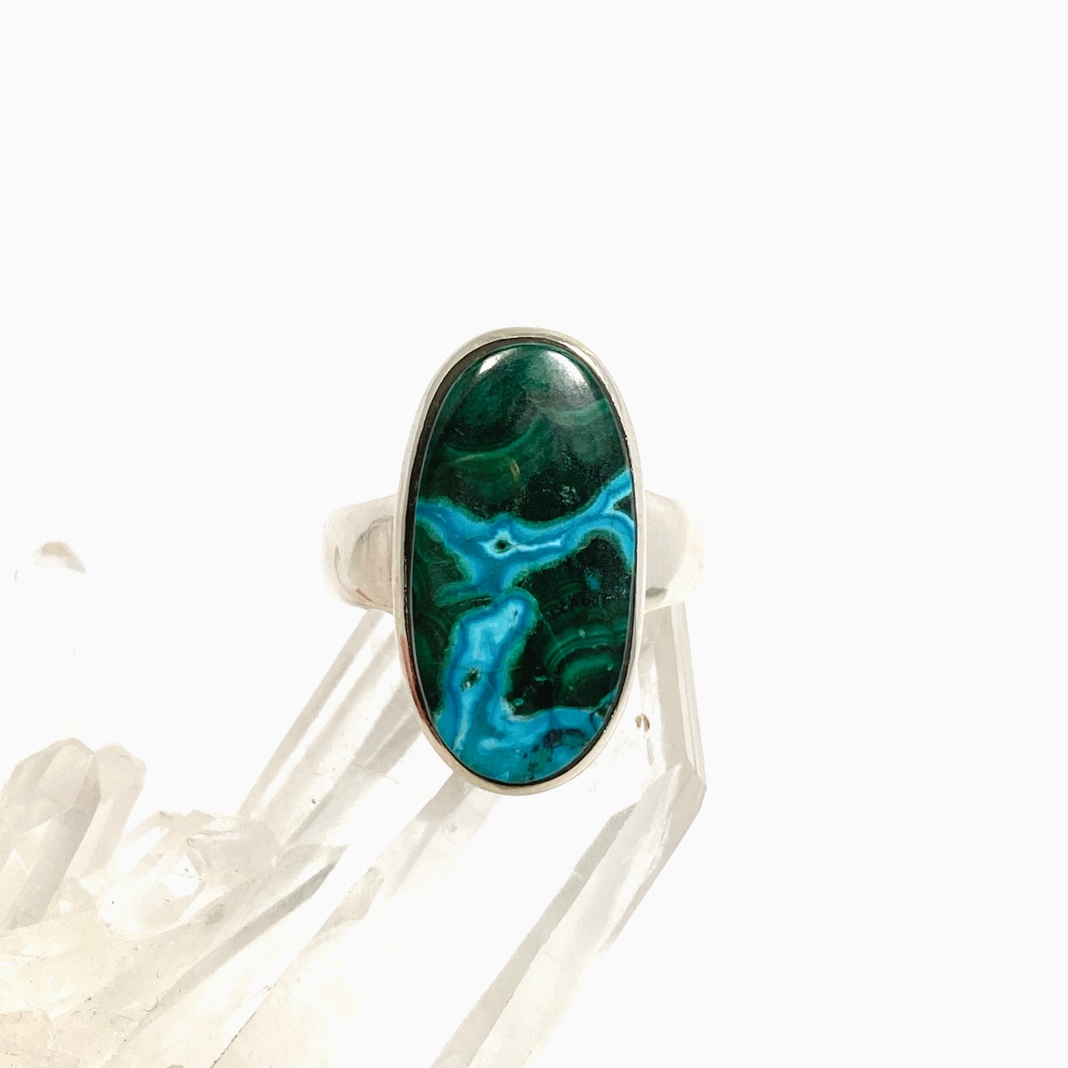 Malacholla (Malachite and Chrysocolla) Oval Cabochon Ring Size 8 PRGJ955