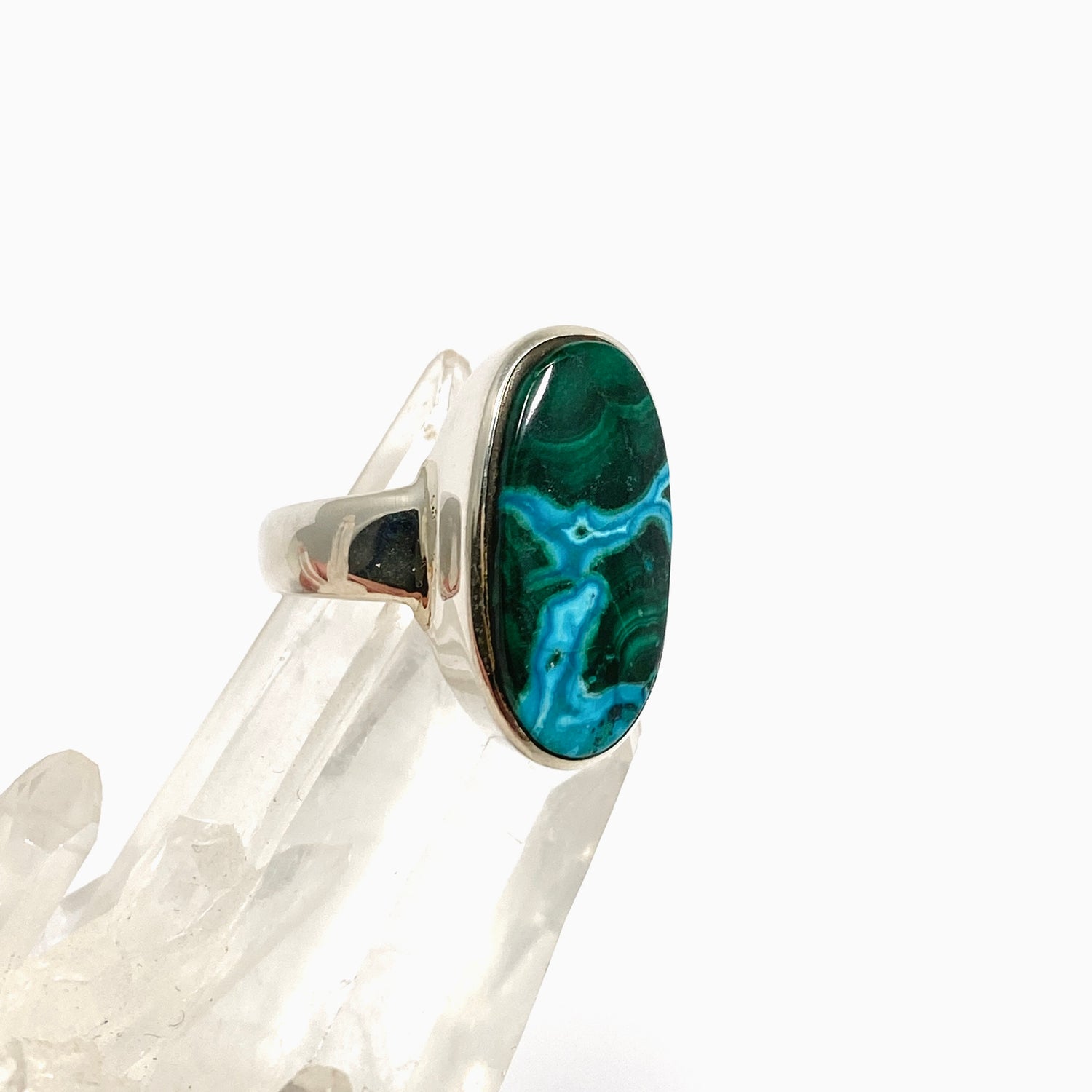 Malacholla (Malachite and Chrysocolla) Oval Cabochon Ring Size 8 PRGJ955