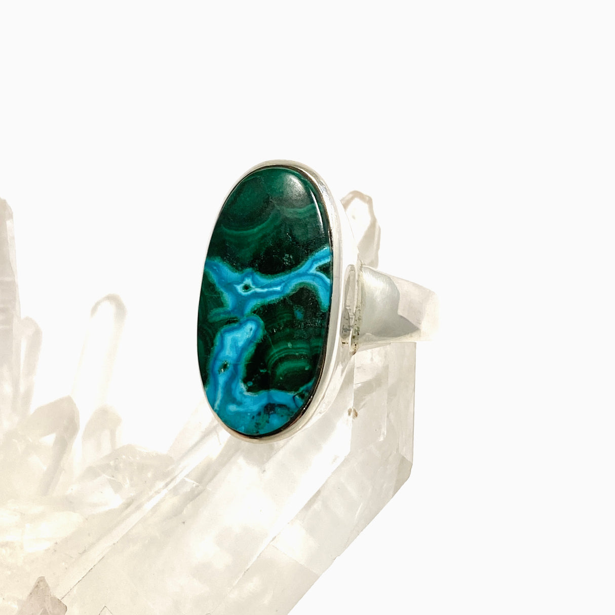 Malacholla (Malachite and Chrysocolla) Oval Cabochon Ring Size 8 PRGJ955