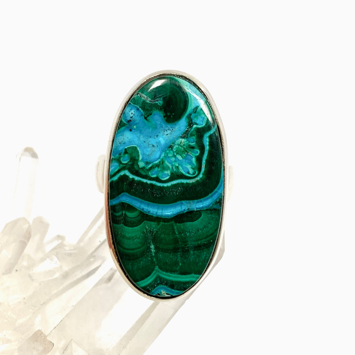 Malacholla (Malachite and Chrysocolla) Oval Cabochon Ring Size 9.5 PRGJ954
