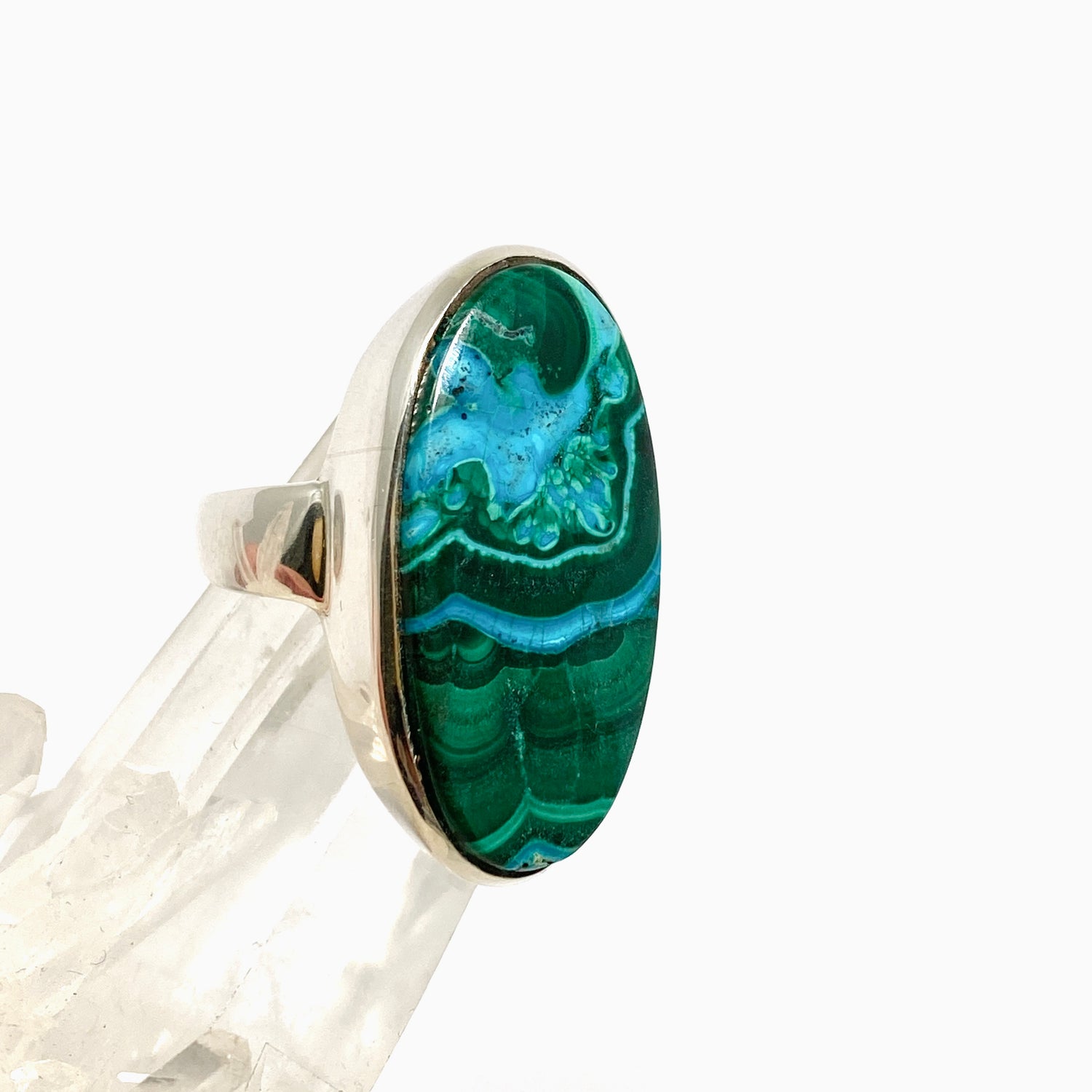 Malacholla (Malachite and Chrysocolla) Oval Cabochon Ring Size 9.5 PRGJ954
