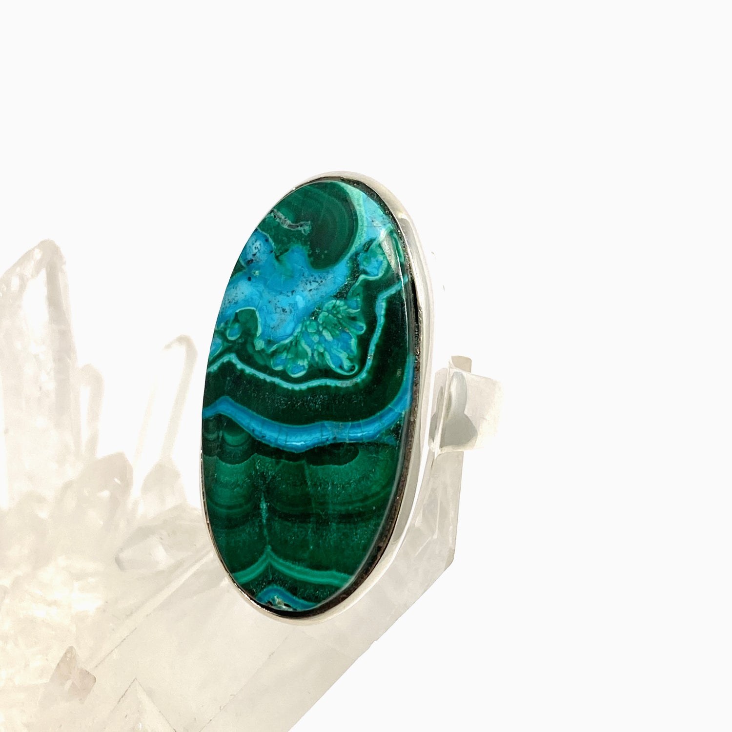 Malacholla (Malachite and Chrysocolla) Oval Cabochon Ring Size 9.5 PRGJ954