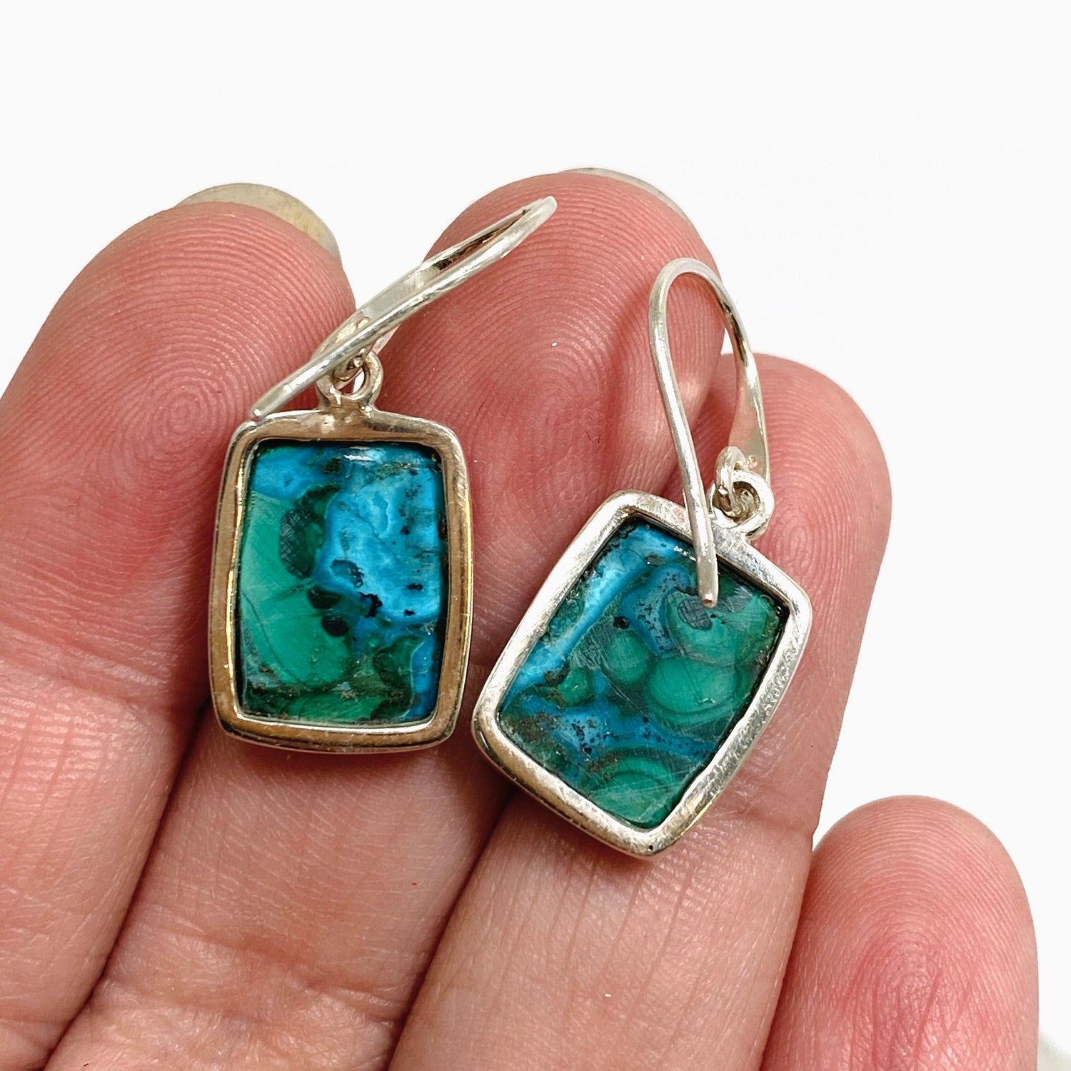 Malacholla (Malachite and Chrysocolla) Rectangular Cabochon Earrings PEGJ355