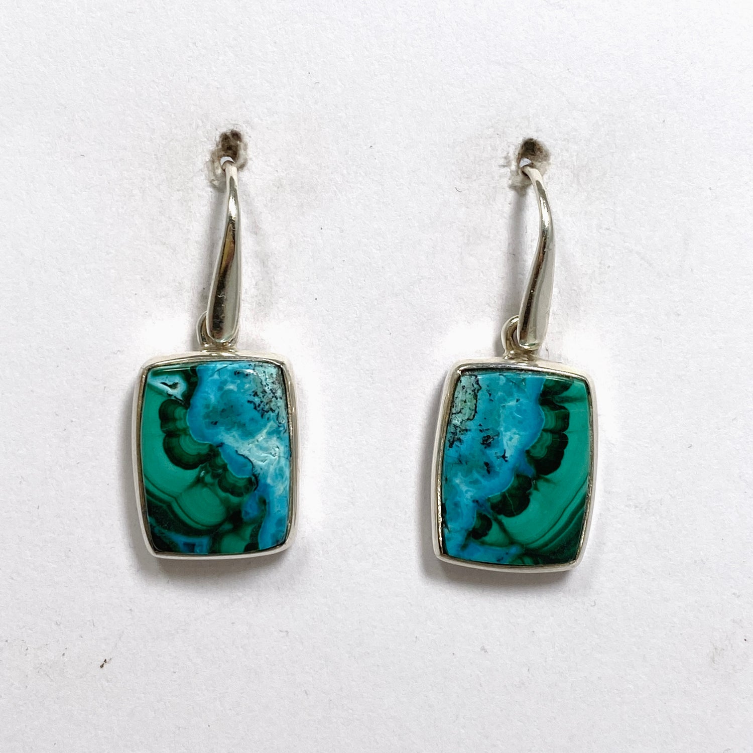 Malacholla (Malachite and Chrysocolla) Rectangular Cabochon Earrings PEGJ355
